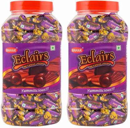 Mahak Eclairs Candies 500 Pieces in a Jar (1750 gm) Toffee Eclair Candy jar Pack of 2 Caramel Toffee