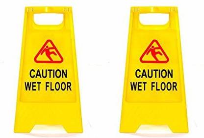 DARIT 2 Number Of 24-Inch"CAUTION WET FLOOR" A Sign Stand Bright Yellow Warning Sign Frame Sturdy Double Sided Foldable Warning Sign Board (61cms) Emergency Sign