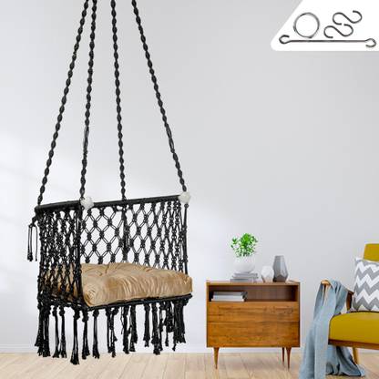 Patiofy Premium C Shape Swing with Golden Cushion, Swing for Adults, Jhula Indoor Cotton Large Swing