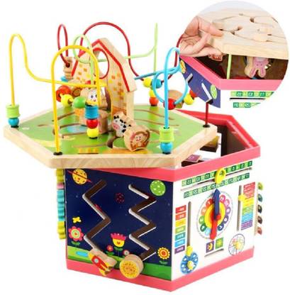 KNAFS Wooden Hexagon Shaped Multi Functional Circling Bead Maze Box Learning Educational Toy for Kids