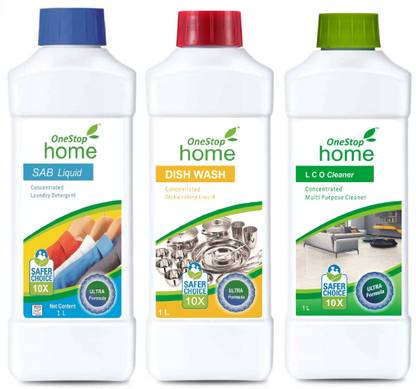 ONESTOP HOME SAB DETERGENT LIQUID (1L)+DISH WASH LIQUID (1L)+LCO MULTIPURPOSE CLEANER (1L) PACK OF 3 Multi-Fragrance Liquid Detergent