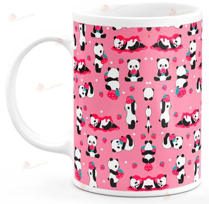 TrendoPrint Panda Eating Strawberry Ideal And Sweet Gift And Return Git Choice For Kids Friends Brother Sister Mom Dad Bro Sis Cousins Son Daughter Boys And Girls Printed White Tea Milk Ceramic Coffee Mug