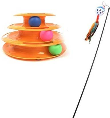 Pooch Box Cat Toy Combo | Feather Stick | 3-Layer Tower of Track - Combo of 2 Plastic Fetch Toy, Training Aid, Stick For Cat