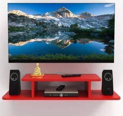 Levasto TV Entertainment Unit Set Top Box Stand Wall Mounted Shelf Racks for Home Living Room Floating Shelves for Bedroom (Red) MDF (Medium Density Fiber) Wall Shelf