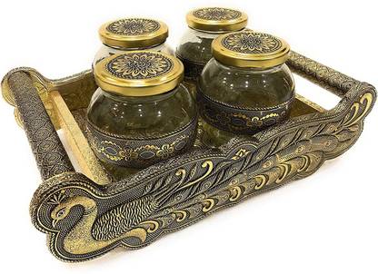 Partheshwar Tray Container Serving set, Tray, Container Dry Fruit Container, Glass Jar Tray Set Tray, Glass Serving Set