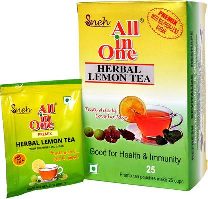 ALL IN ONE Herbal Lemon Tea Premix Sulphur less Sugar(25 pouches) Lemon Herbal Tea Box
