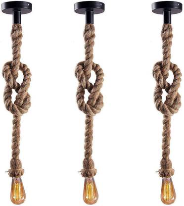 kizzi Jute Hanging Rope Pack of 3 Filament Bulb(Not Included) Pendants Ceiling Lamp Pendants Ceiling Lamp