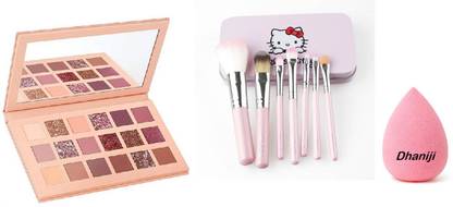 Dhaniji Multi Shades 18 Colours NUDE EDITION 1 Eyeshadow Palette, 7 Brush set With Box And 1 Blender Puff Sponge (3 Items in the set)