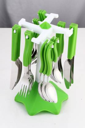 TOFEE Trendy Stainless Steel Cutlery with Plastic handle steel 24 pcs Spoon Set Stainless Steel Table Spoon Set