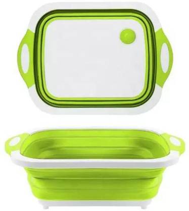Kaira Enterprises Folding Cutting Board 3 in 1 Washing Bowl/Fruit Basket, Kitchen Sick (Green) Plastic Cutting Board