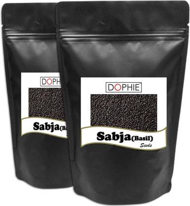 dophie Basil Seeds, Tukmaria, Sabja seeds Used for Falooda / Sabja Dessert, Spice & Ayurveda Herbal ,Gluten Free Ingredients | NON-GMO | Vegan | 400 gm[pack-2] Basil Seeds