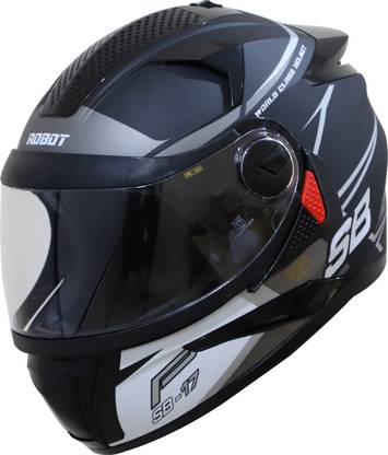 Steelbird SBH-17 ROBOT ICE | MAT BLACK WITH GREY | Helmet For Men |Pack of 1 Motorbike Helmet