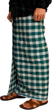 Akbal Checkered Green, White Lungi