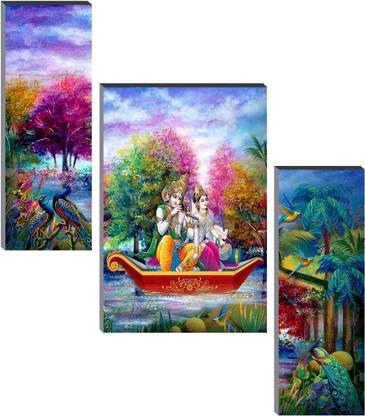 saf Set of 3 Radha Krishna Digital Reprint 12 inch x 18 inch Painting