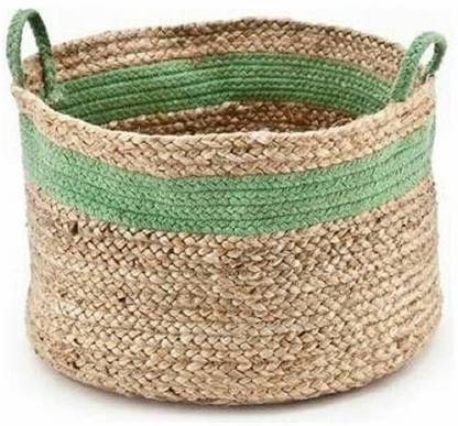 Housine Natural Jute Home Decor Green Patta Jute Flower Basket