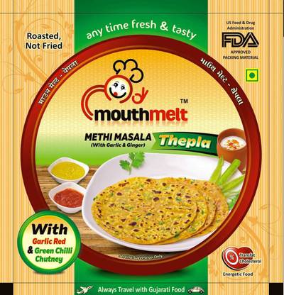 MouthMelt by VITALMORAL Methi Masala Soft Thepla (Ready to Eat,Rosted, Not Fried) (with Garlic & Jinger) Each Packet Contain 200G (2 Packets) 400 g