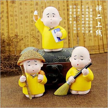 unique jaimini Baby buddha monk/buddha monk witch stick/new buddha monk/cute buddha monk/3 in 1 buddha monk/FUNNY BUDDHA Decorative Showpiece  -  7.5 cm