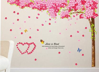 WallFX 100 cm multicolour tree leaves loveing hearts with butterflies wall sticker Self Adhesive Sticker
