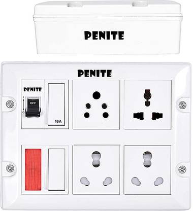 Penite Penite Extension Board 2 Switch 25 Amp Power MCB 2 Meter 1.5 mm Long Wire Cable Cord With 15 16 Amp Power Plug 6A 15A 16A 4 Socket,1 Indicator (White) (1Pc) 4  Socket Extension Boards