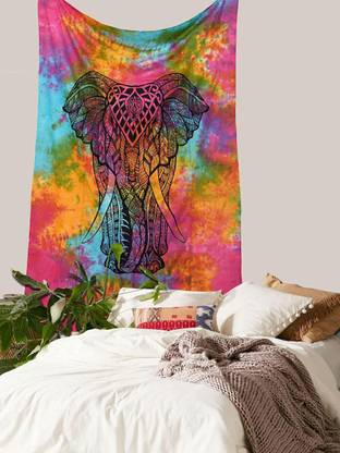 KALAKYARI Bohemian Mandala Front Face of Elephant Wall Hanging Psychedelic elephant Wall Tapestry Tapestry