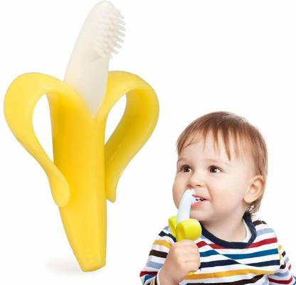 Jariso Baby Banana Toothbrush Teether with Soft Bristles Bendable Flexible 100% Safe for Infants Ultra Soft Toothbrush