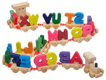 CrazyCrafts Authfort Wooden Alphabet Letters Train (A-Z) English Vocabulary Building Authfort Train Set Early Educational Toys Kids