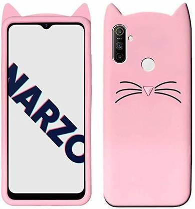 Realme Narzo 10A Pink Cat Design Meow Silicone Soft Back Cover For Realme Narzo 10A Rubber Back Cover