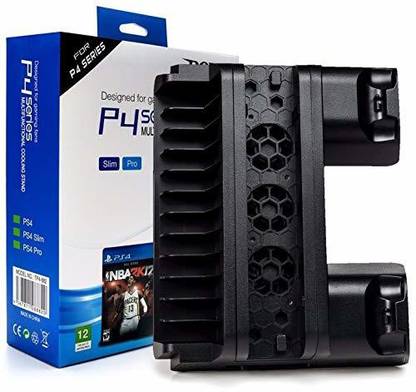 NEW WORLD PS4 PS4SLIM PS4 PRO MultiFunction Console Vertical stand with cooling fan and charging dock and disc stand( Stand Only Console ,controller not included) Charging Station