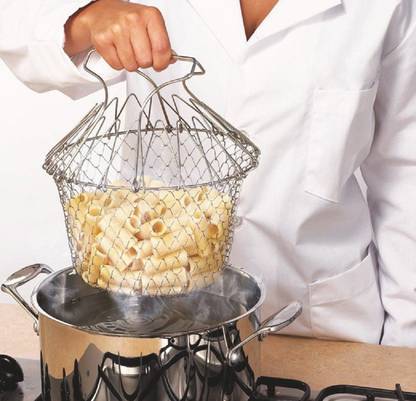 TAGORE Chef Basket 12 in 1 Kitchen Tool for Cook, Deep Fry, Boiling Solid Steel Delux Collapsible Deep Frying Basket