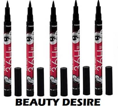 BEAUTY DESIRE Liquid waterproof lash eye liner pencil [colour deep black] [pack of 5] 36 hours stay 9 g (Deep black) 45 g