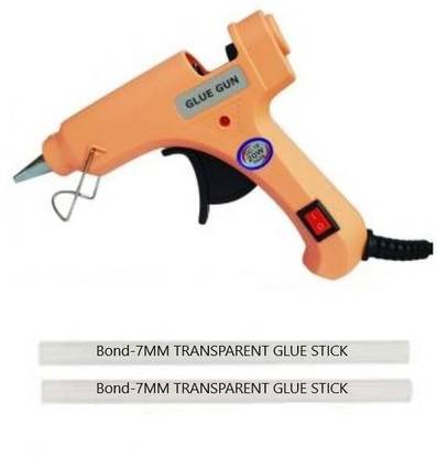 Bond ® 20W Peach Glue Gun with 2 Transparent Glue Sticks 7MM each multipurpose glue gun, easy to use with light indicator and on/off button Standard Temperature Corded Glue Gun