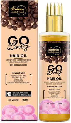 St.Botanica GO Long Hair Oil – With Onion Oil, RootBiotec 3%, Coffee Oil 3%, Brahmi Oil & Other Botanicals, No Silicones, Mineral Oil, with Comb Applicator Hair Oil