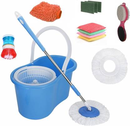 Golatek JSN 360?? Spin Floor Cleaning Easy Magic Plastic Bucket Mop with 2 Microfiber He Mop Set