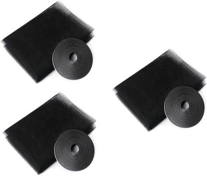 PRIONSA Window Net Mesh Screen for Protection From Mosquito, Insect, Bug, Fly etc. with with hook and look tape(Black Colour) Pack of 3 Insect Net