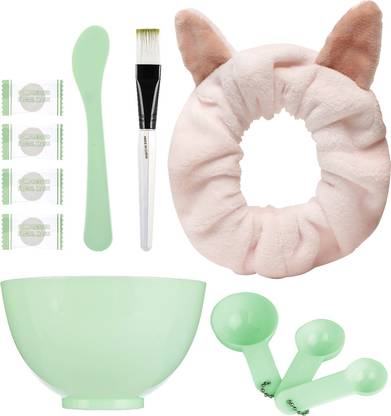 MINISO Combo Cat Ears Headband & 4 PCs DIY Facial Face Mask Bowl Brush, Spoon, Stick Kit