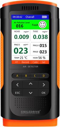 Smiledrive Air Quality Monitor Pollution Meter Detector PM2.5 PM1.0 PM10 TVOC HCHO Air Quality Monitor Pollution Meter Pinless Digital Moisture Measurer