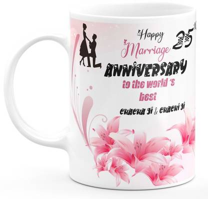 TrendoPrint Happy 25th Anniversary Chacha Ji Chachi Ji Ideal and Anniversary Gift for Chachu Chacha Ji And Uncle And Chachi Ji Chachi And Aunty Aunt Printed White Ceramic Coffee Mug