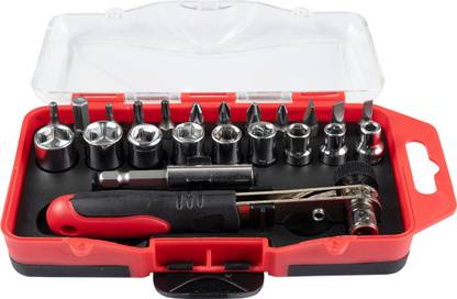 AGARO 23pcs Magnetic Ratchet Wrench Screwdriver Bit Set,Slotted,Hexagon and Torx 1/4" Drive Size,Reversible Drive Handle and Multi Bits Set,Essential Tool for Professional Handymen and Diyer Ratchet Screwdriver Set