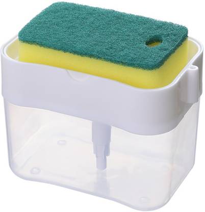 Flying monk 2 in 1 Scrubbing Liquid Detergent Dispenser Press-type Liquid Soap Box Pump Organizer with Sponge Kitchen Tool Bathroom Supplies Scrub Pad