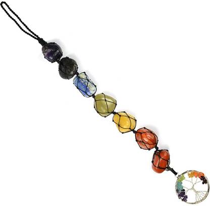 CRYSTU 7 Chakra Hanging Tumble Stone With Life of Tree Natural Crystal Stone Reiki Healing Hanging Stone Wall HangingSelenite Stick Decorative Showpiece  -  26 cm