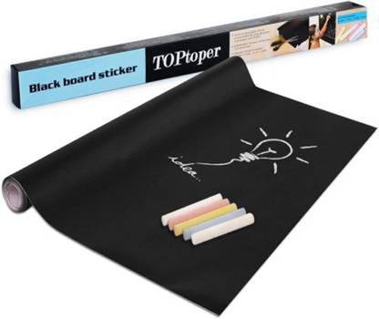 Shelzi 200 cm Blackboard Adhesive Paper Chalkboard Decal Wall Sticker with 5 Colorful Chalks, Blackboard Contact Paper Decal for Home, School, Office,Black Self Adhesive Sticker