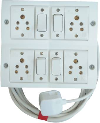 VKV Extension board with 9 meter , heavy, 3 core cable and 6A , 3 pin plug , 4 - 6A , 5 pin socket, 4 - 6A switch. 4  Socket Extension Boards
