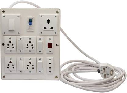 BITCORP Extension Board 6A 15A 16A 6 Socket 5 Switch With MCB 20 Meter 2.5 mm Long Wire Cable Cord With 15 16 Amp Power Plug 6  Socket Extension Boards