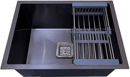 Prestige (24" x 18" x 10") 304 Grade Stainless Steel Single Bowl Sink Satin/MATT Finish with Square Coupling And waste pipe (Black Matt) Vessel Sink