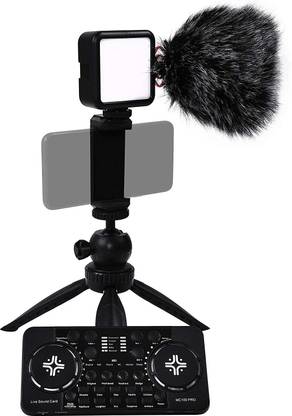 Xtreme Acoustics XA-SGM-02-SC1 Microphone Bundle with Shotgun Microphone, Tripod Stand, Tripod Mobile Holder, LED Light and MC100 PRO Live Recording Portable soundcard Audio Interface