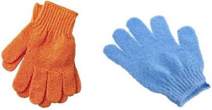 Three Elements Exfoliating Dual Texture Bath Gloves for Shower Dead Skin Cell Remover,Scrubbing Glove Bath Mitts Scrubs for Shower Gloves with hanging loop-random color( 2 Pairs)