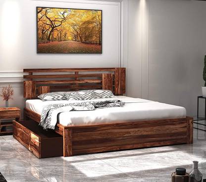 Springtek Amaze Pure Sheesham Wood King Size Storage Bed Teak Color 78 X 72 Inches Solid Drawer In India Springtek Amaze Pure Sheesham Wood King, Wood Storage Bed King Size