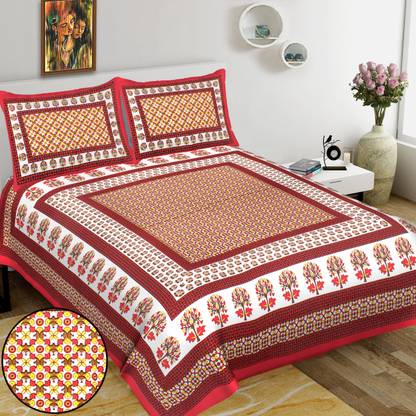 CRAFTART Cotton Double Flat 180 TC Floral Bedsheet