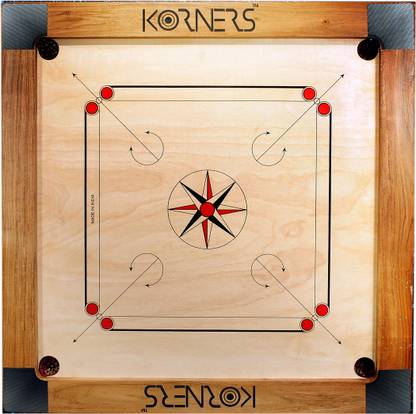 KORNERS Combo Of Natural Wood Frame Club Size With Coins, Striker & Powder 90 cm Carrom Board