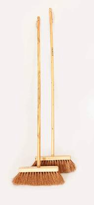 palmera Indoor Coir bristles Wood Broom (Brown, Pack of 2) Coconut Fiber Wet and Dry Broom